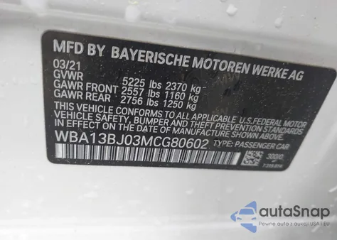 2021 BMW 530I xDrive from USA, damaged, VIN WBA13BJ03MCG80602